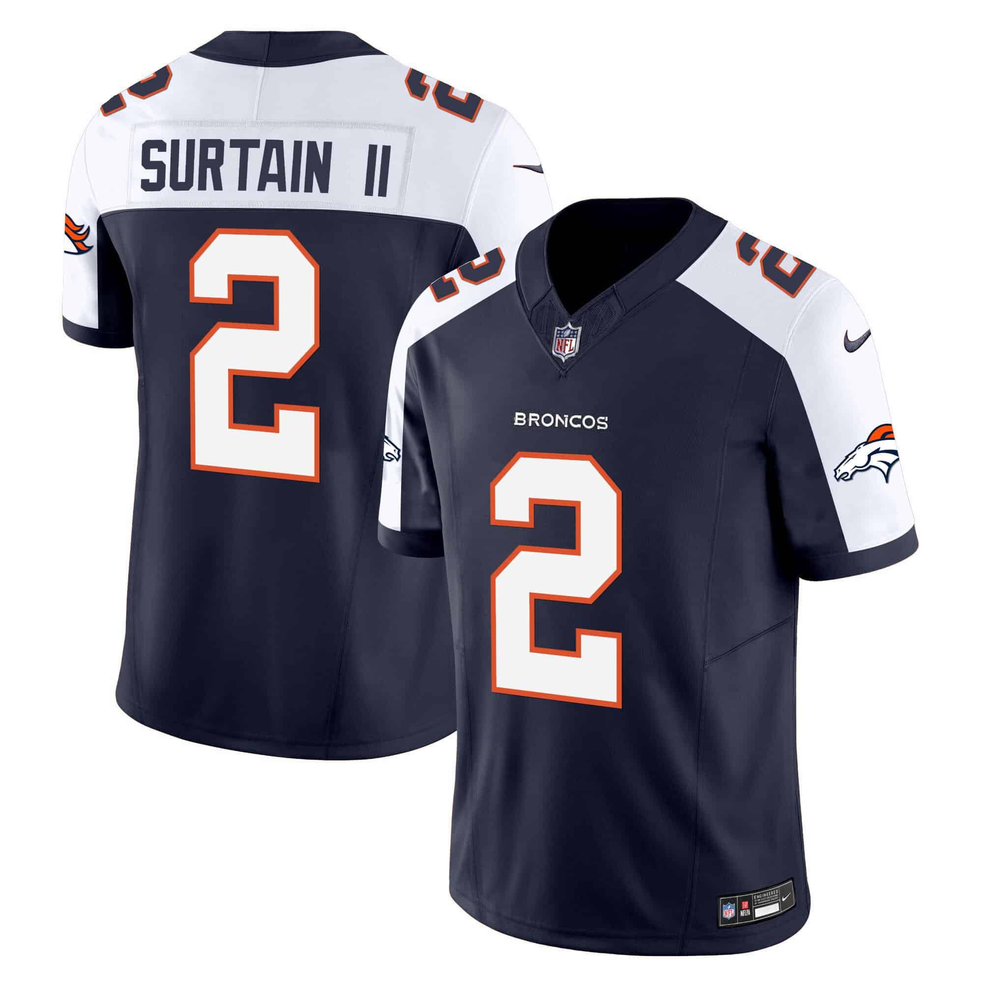 Men Denver Broncos #2 Surtain ii Blue 2024 Nike Vapor Limited NFL Jersey style 1